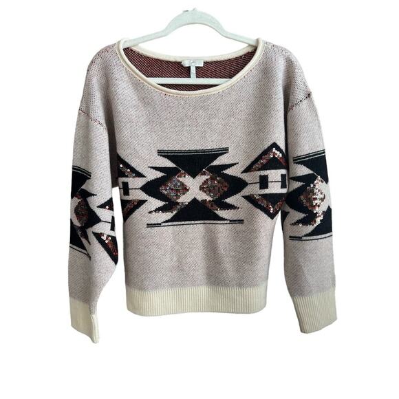 Joie Southwest Print Size S Cashmere Blend Sweater with Sequins - Picture 8 of 10
